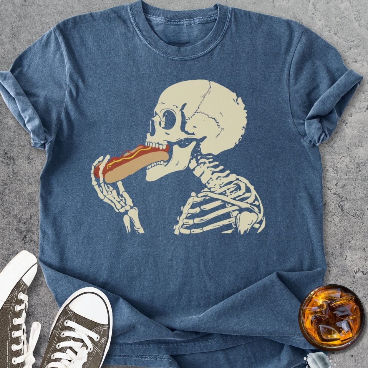 Skeleton Eating Hotdog - Vintage Heavyweight Tee