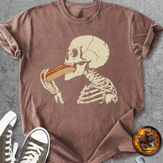 Skeleton Eating Hotdog - Vintage Heavyweight Tee