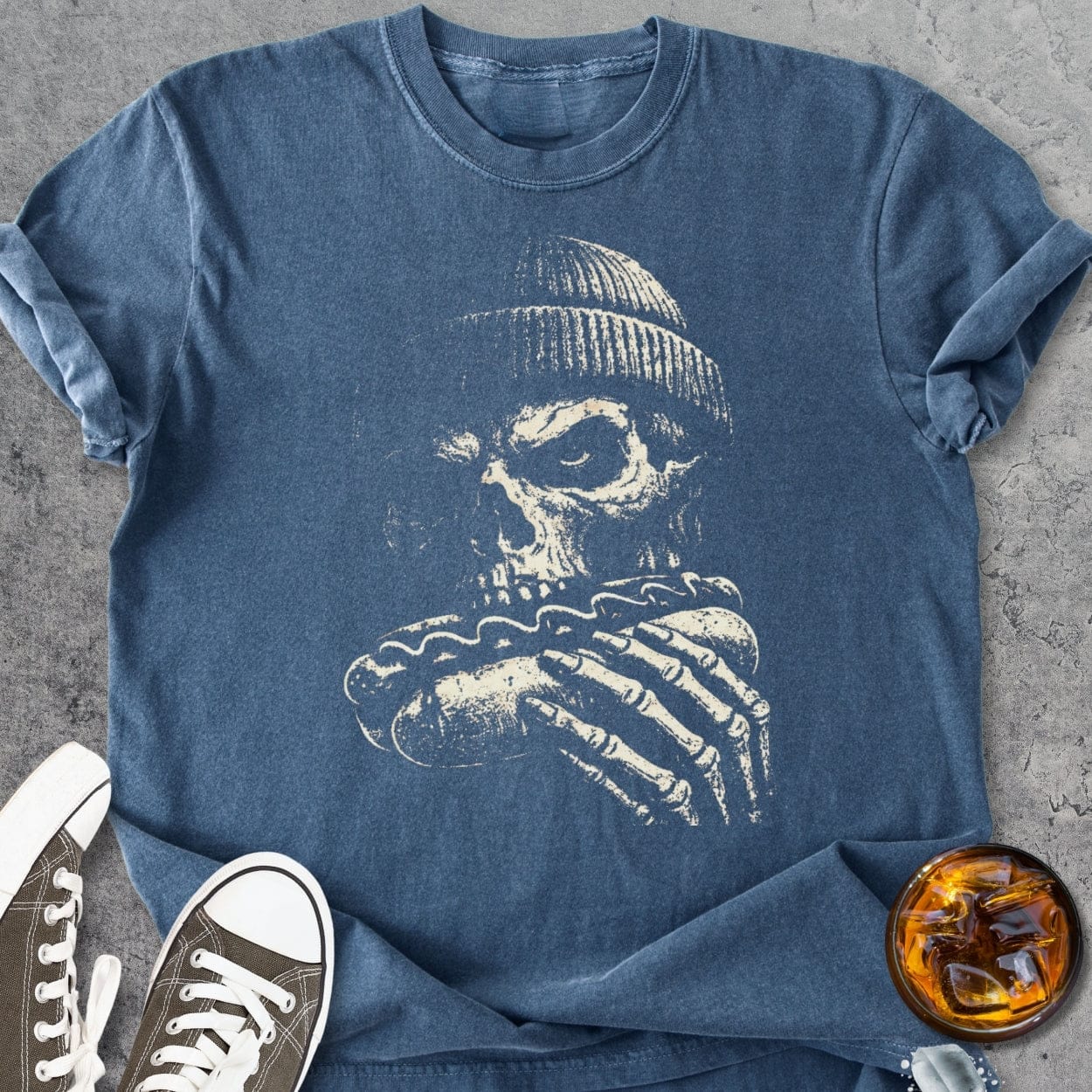 Skull With Hot Dog And Beanie - Vintage Heavyweight Tee