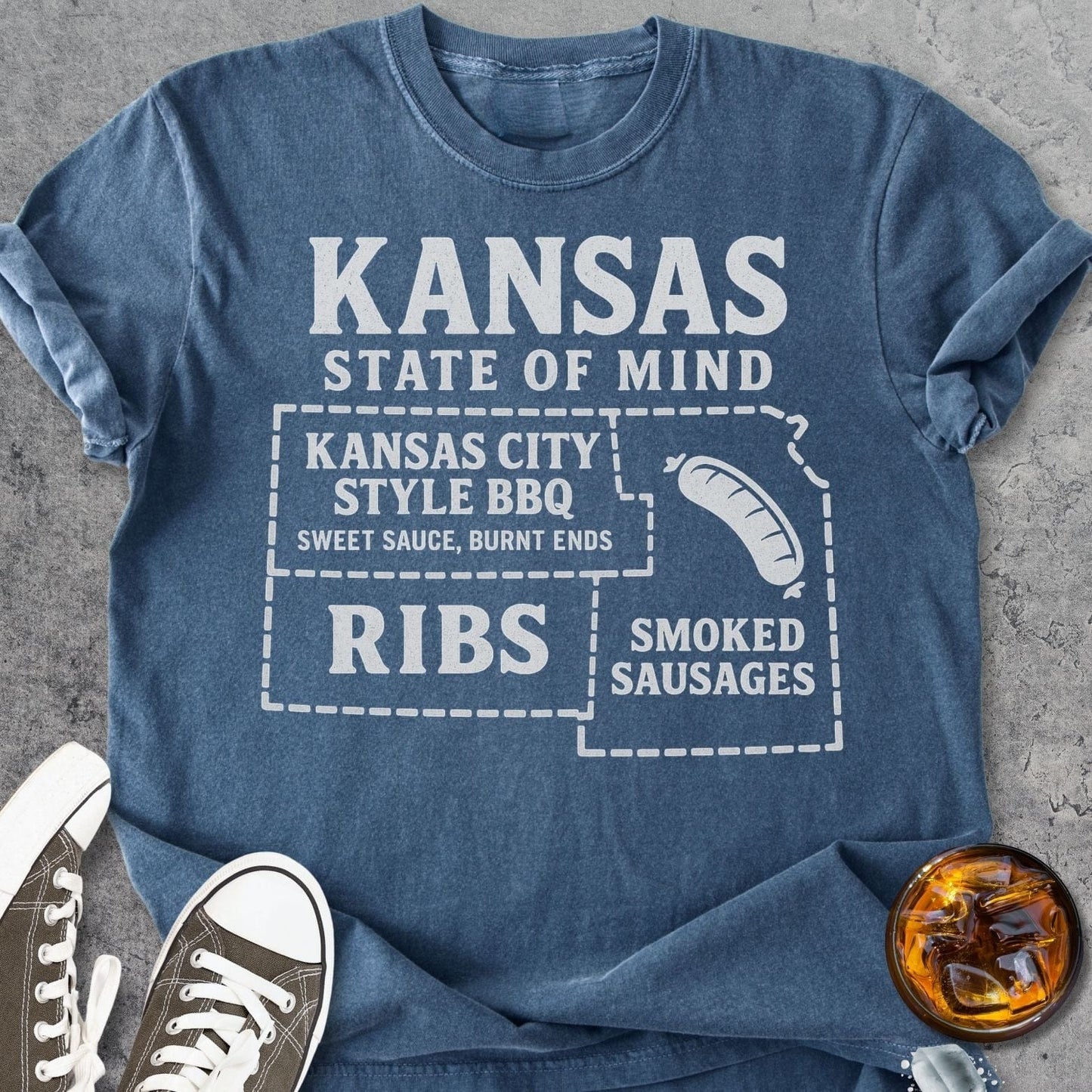 Kansas BBQ Map - Vintage Heavyweight Tee