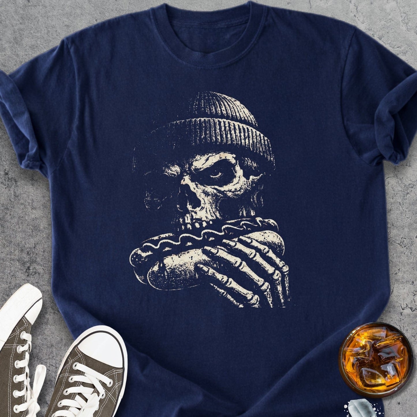 Skull With Hot Dog And Beanie - Vintage Heavyweight Tee