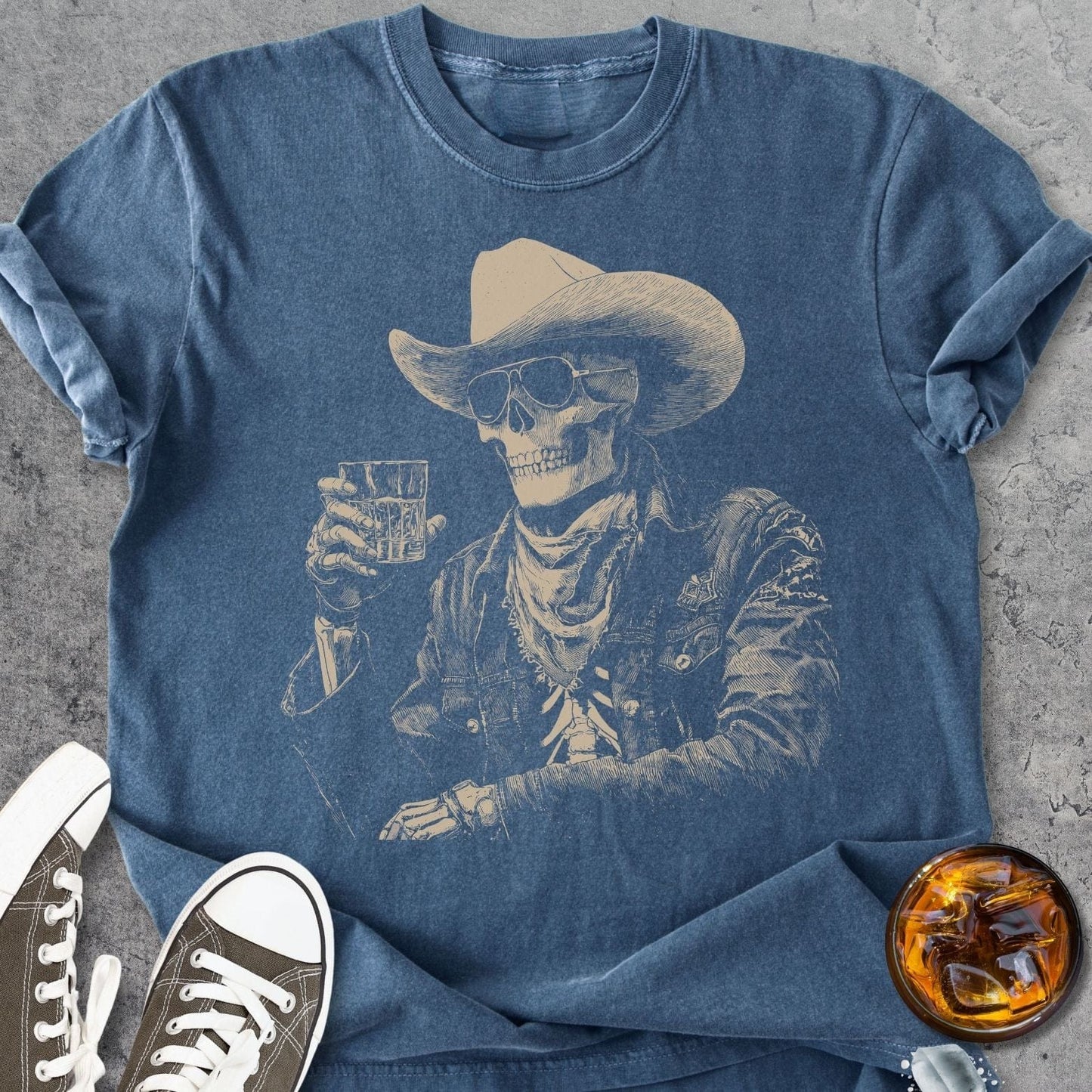 Cheers Skeleton Cowboy - Premium Heavyweight Tee