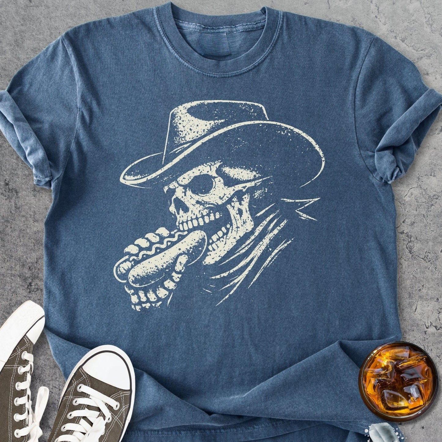 Skeleton Cowboy With Hotdog - Vintage Heavyweight Tee