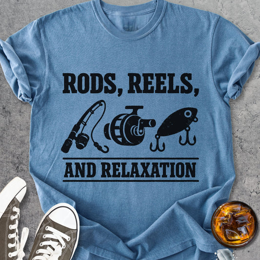 Rods, Reels, Relaxation - Premium Heavyweight Tee