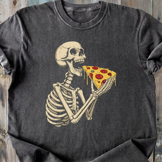 Skeleton Eating Pizza - Premium Heavyweight Tee