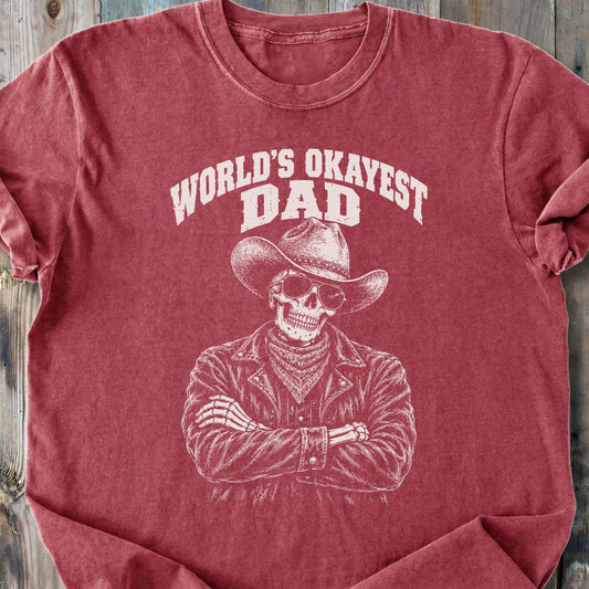 World's Okayest Dad Skeleton - Premium Heavyweight Tee