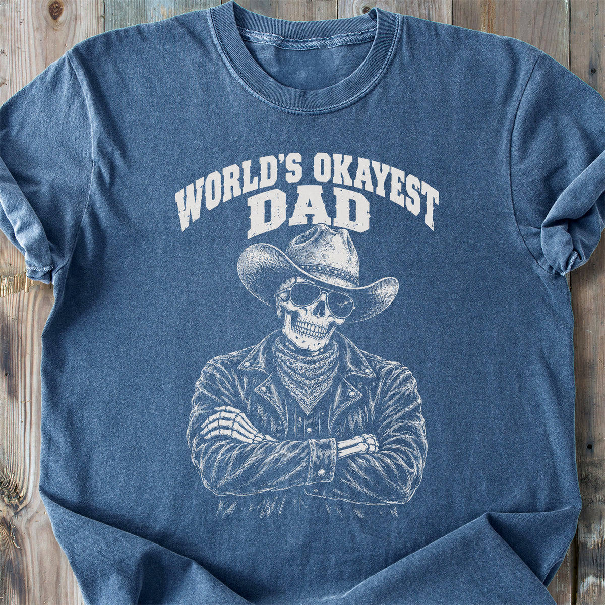 World's Okayest Dad Skeleton - Premium Heavyweight Tee