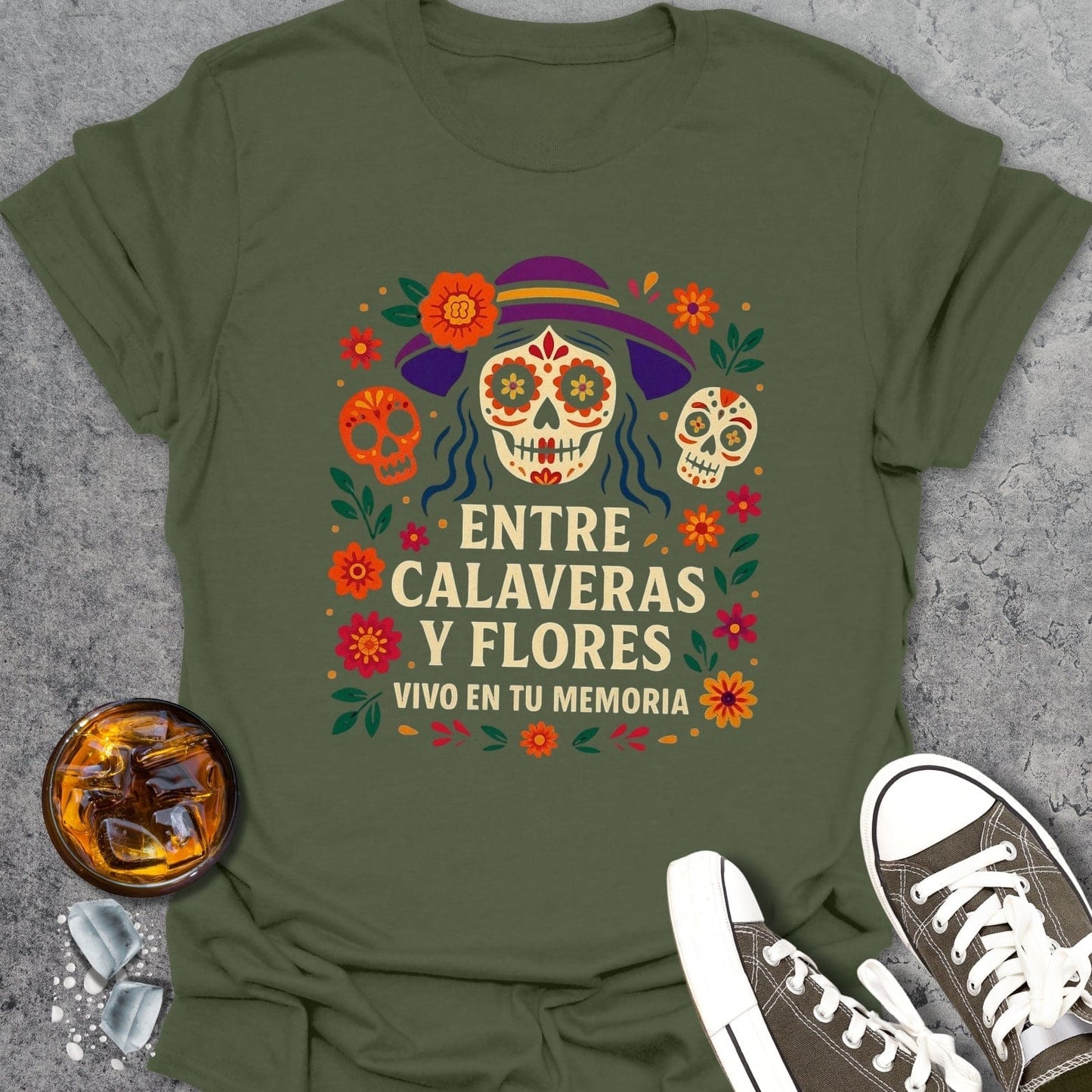 Entre Calaveras Y Flores T-Shirt