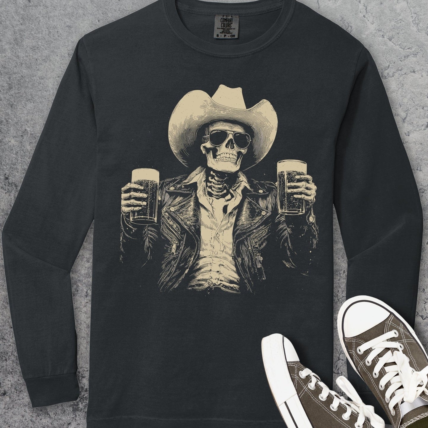 Skeleton Cowboy Comfort Colors Long-Sleeve