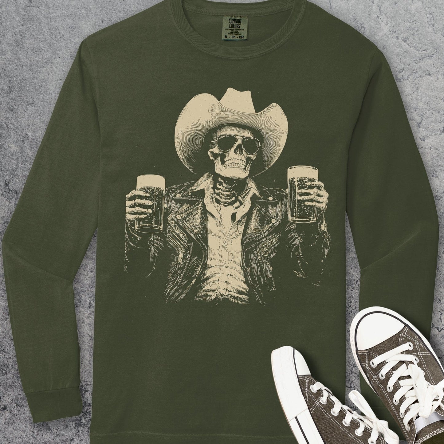 Skeleton Cowboy Comfort Colors Long-Sleeve