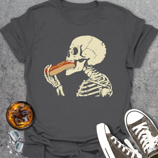 Skeleton Eating Hotdog T-Shirt