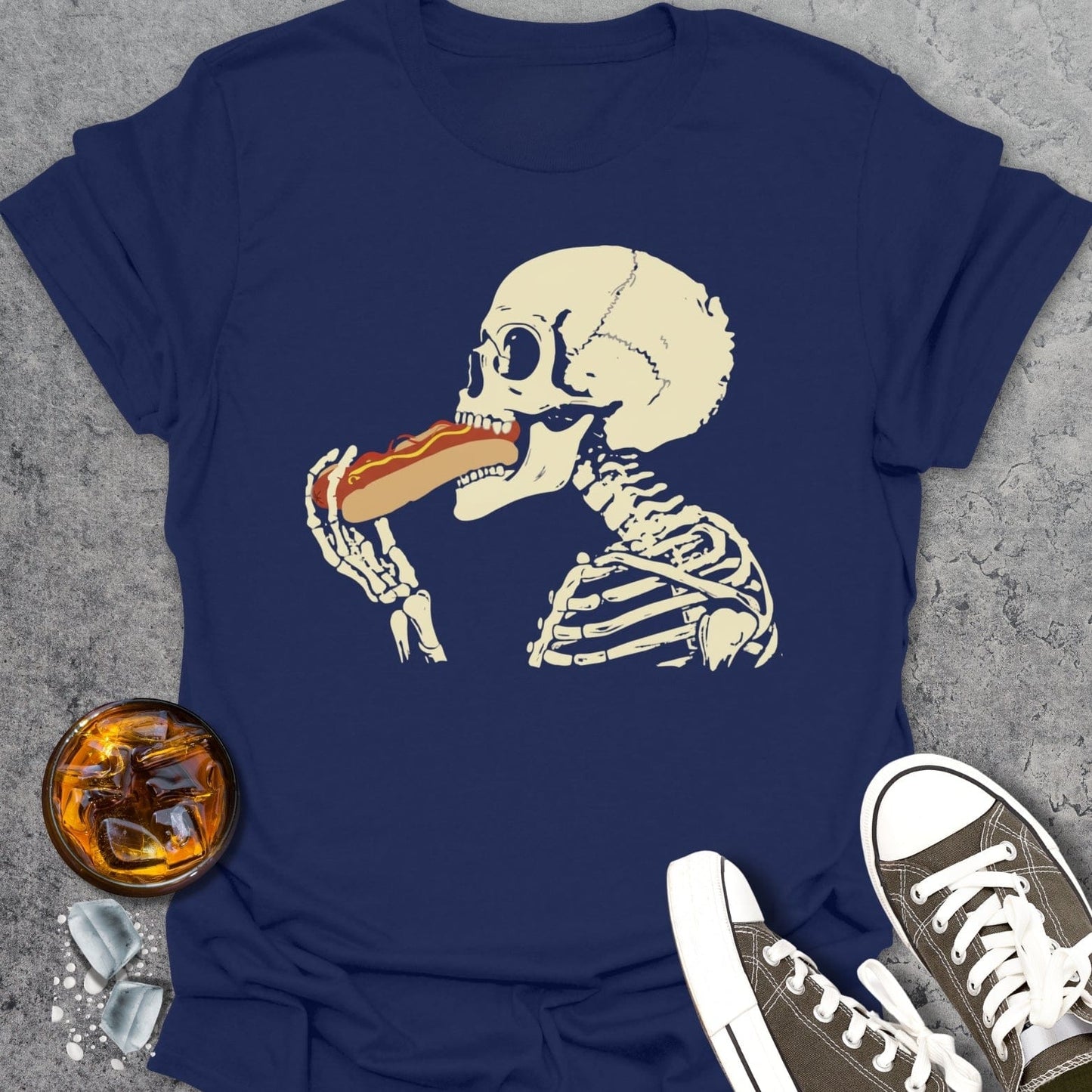 Skeleton Eating Hotdog T-Shirt
