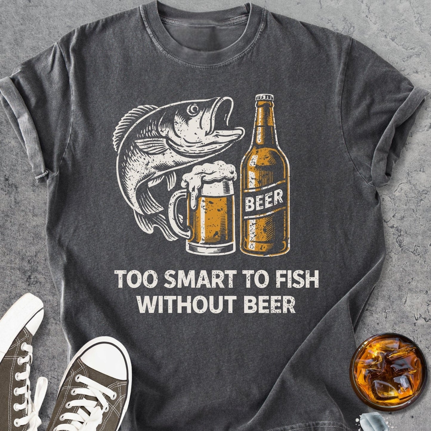 Too Smart To Fish Without Beer - Vintage Heavyweight Tee