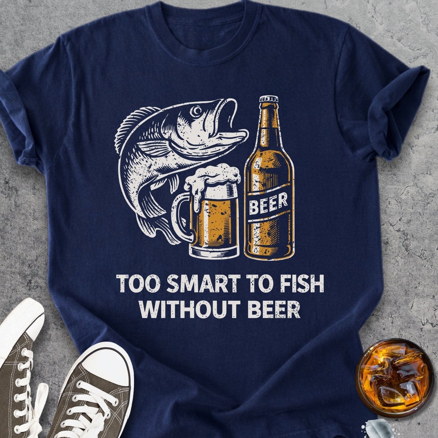 Too Smart To Fish Without Beer - Vintage Heavyweight Tee
