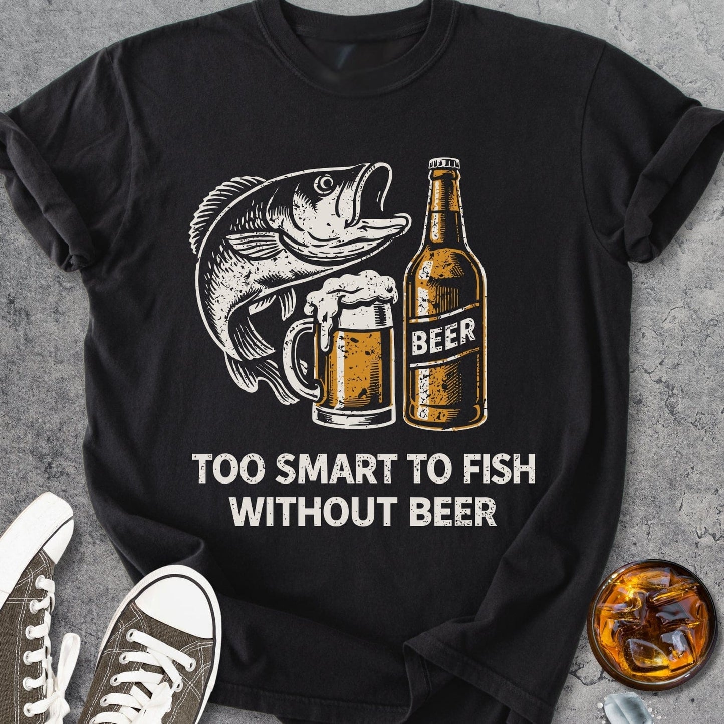 Too Smart To Fish Without Beer - Vintage Heavyweight Tee