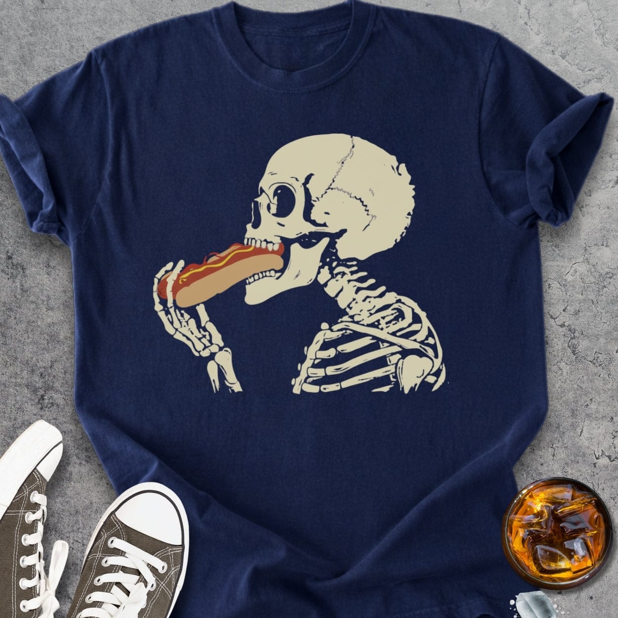Skeleton Eating Hotdog - Vintage Heavyweight Tee