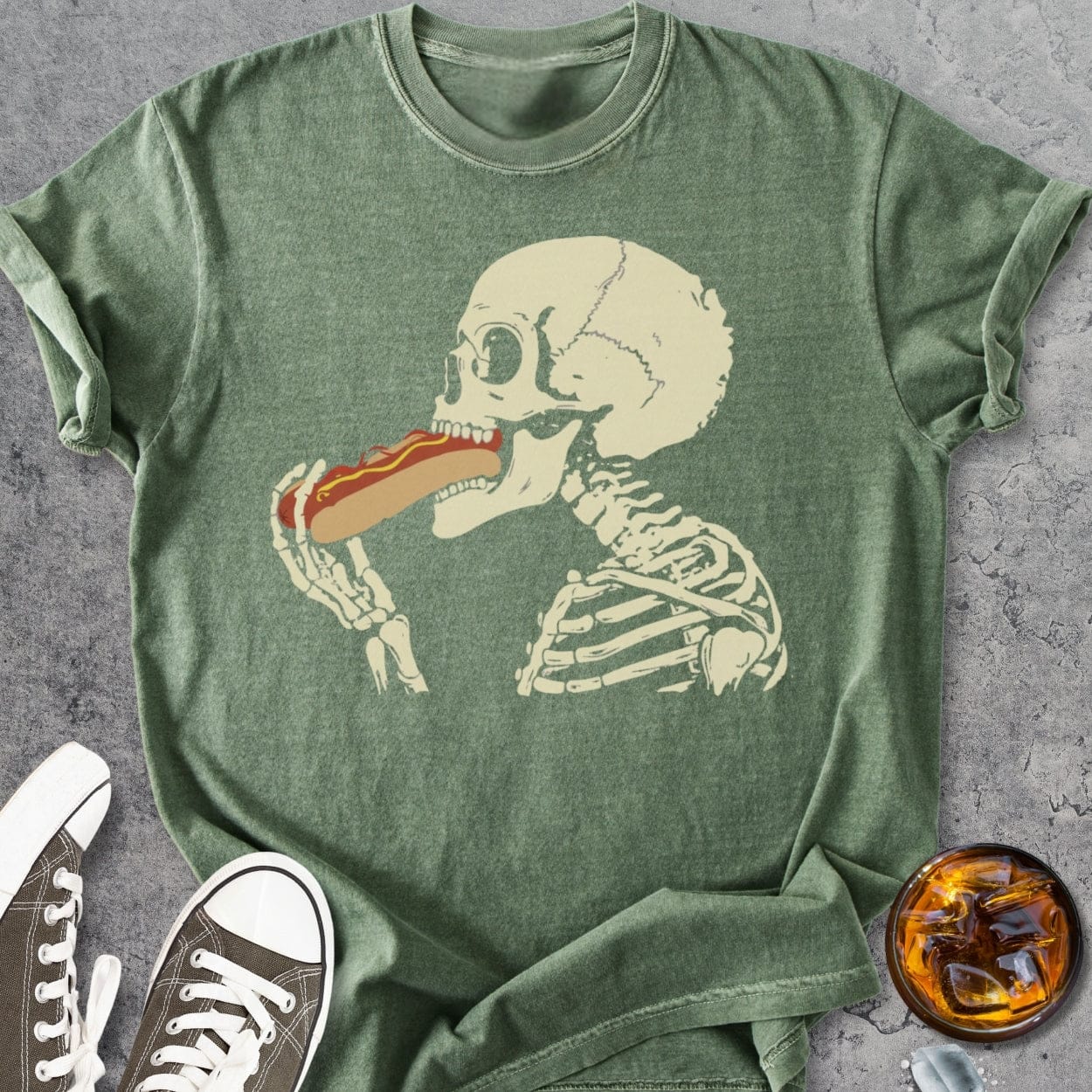 Skeleton Eating Hotdog - Vintage Heavyweight Tee