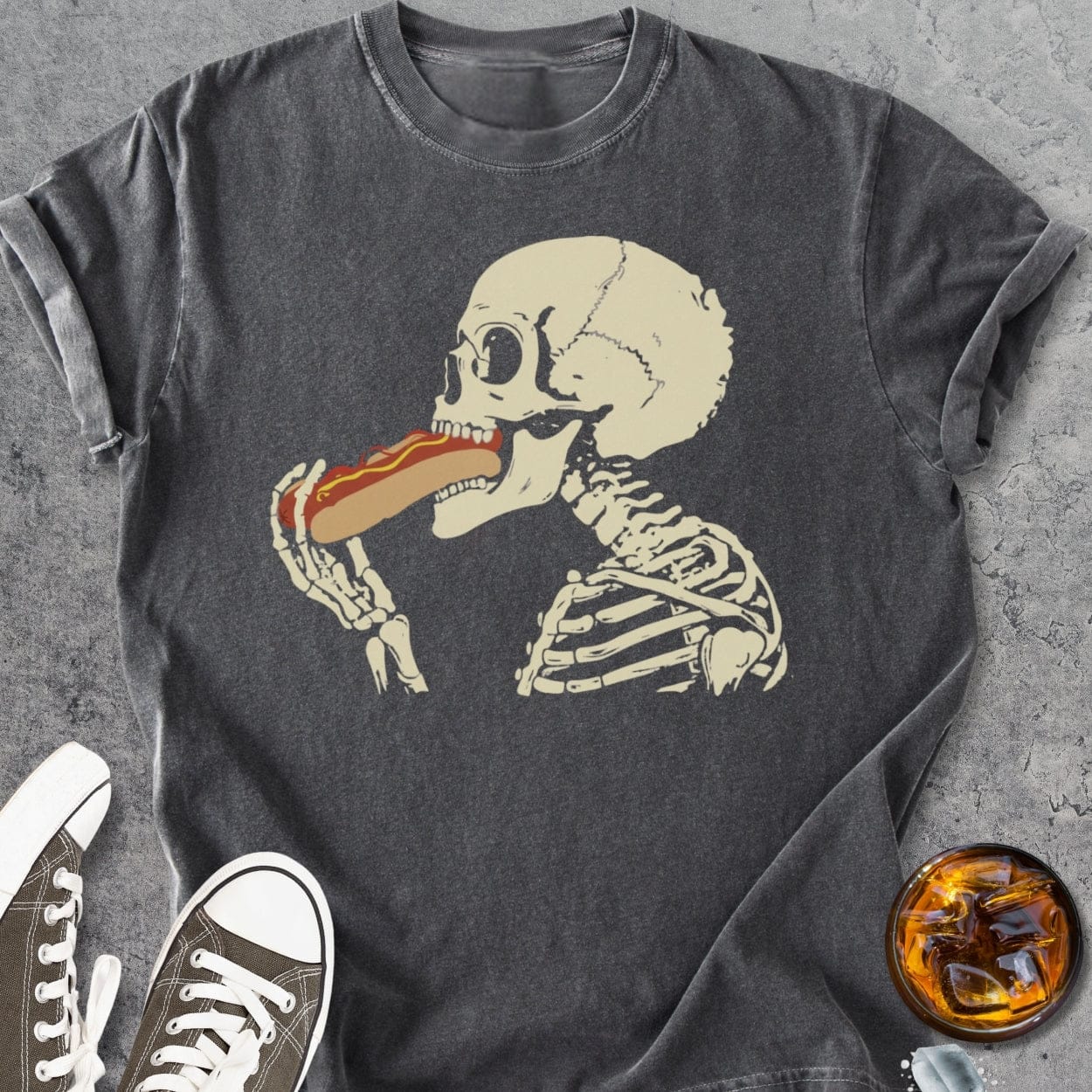 Skeleton Eating Hotdog - Vintage Heavyweight Tee