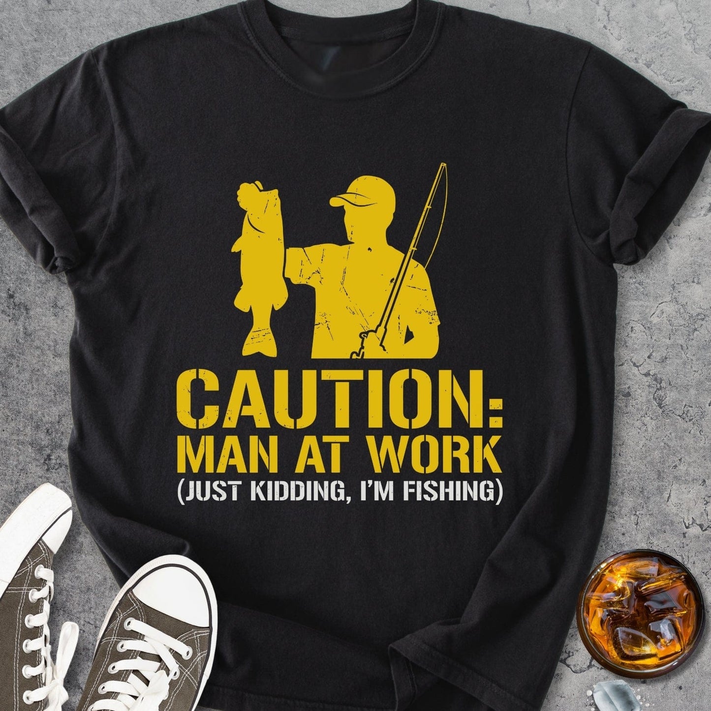 Caution Man At Work. Fishing - Vintage Heavyweight Tee