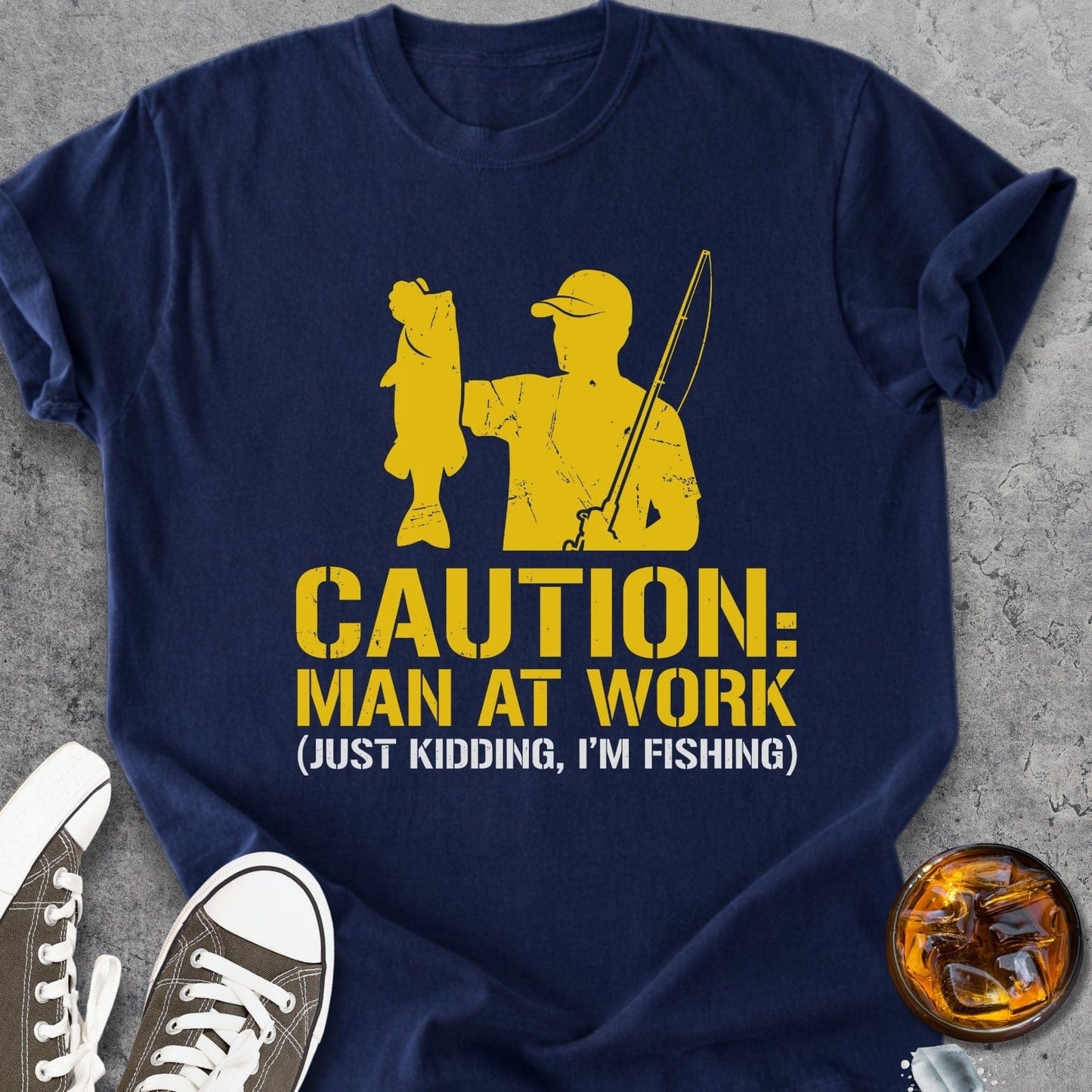 Caution Man At Work. Fishing - Vintage Heavyweight Tee
