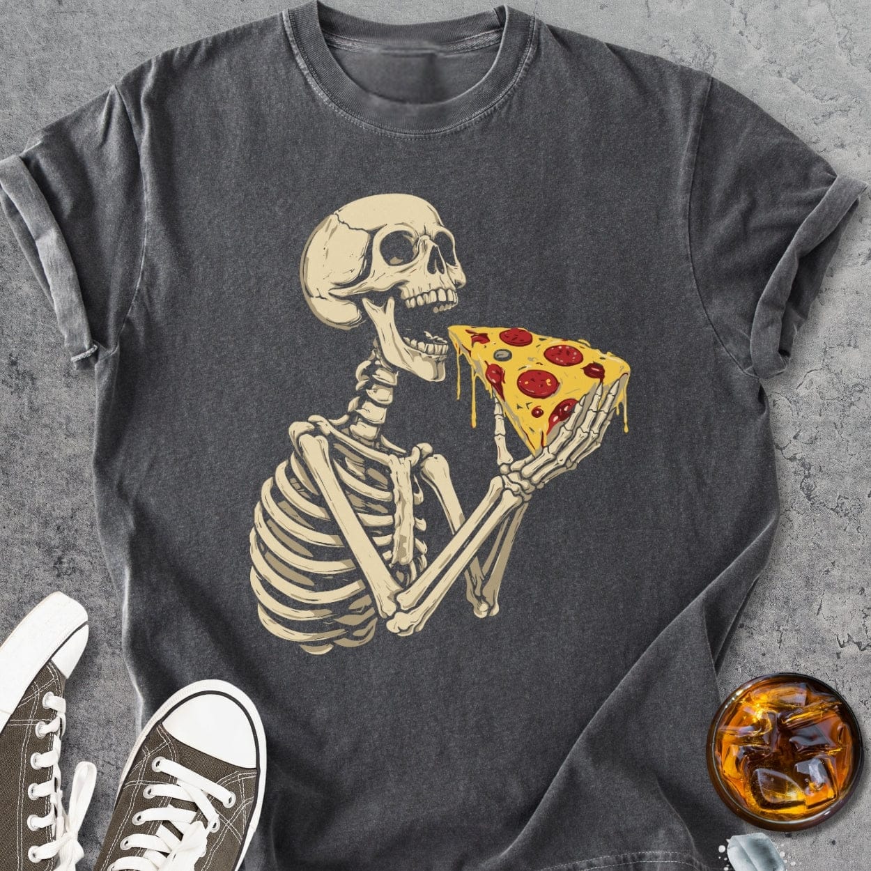 Skeleton Eating Pizza - Vintage Heavyweight Tee