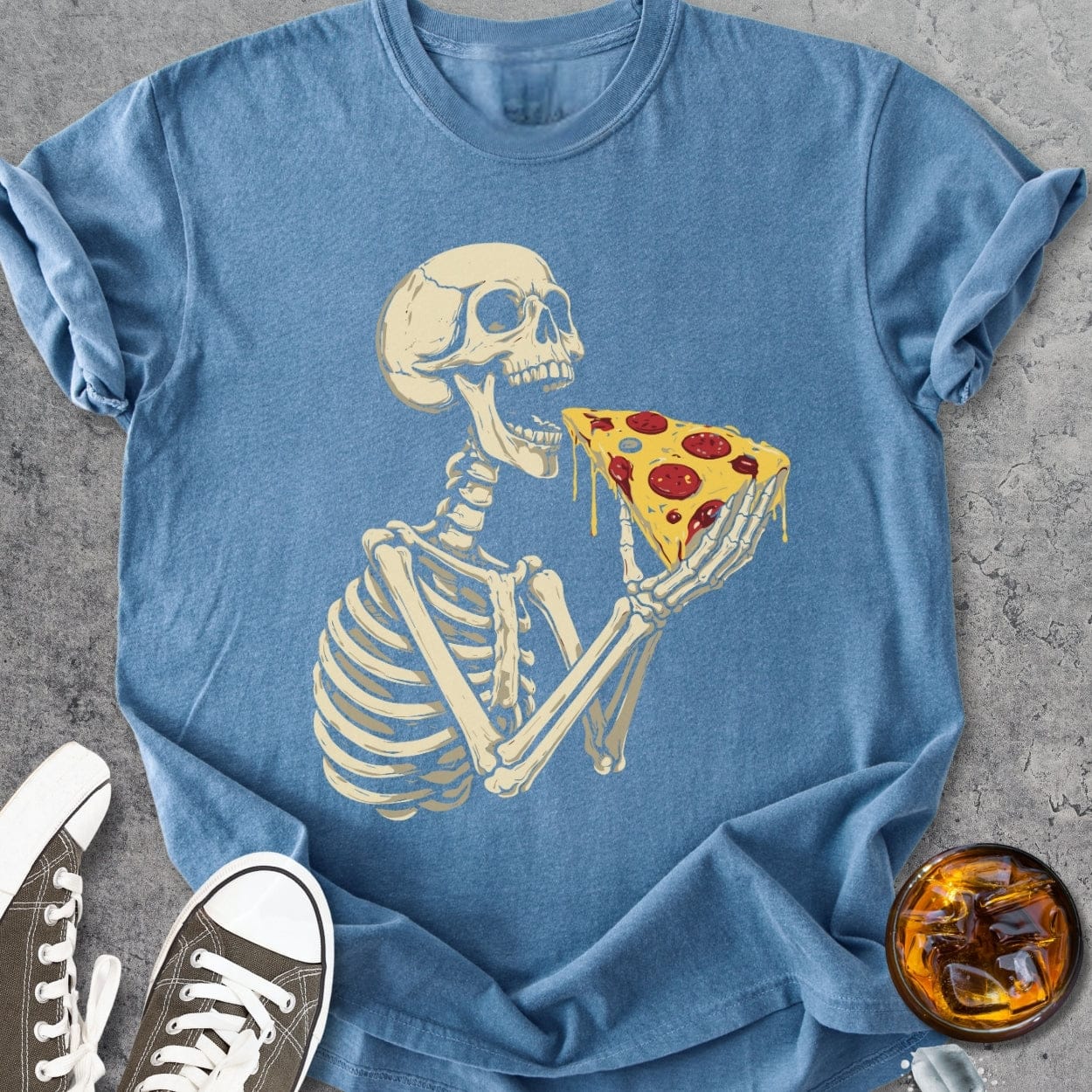 Skeleton Eating Pizza - Vintage Heavyweight Tee