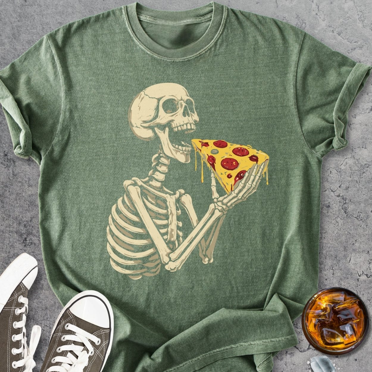 Skeleton Eating Pizza - Vintage Heavyweight Tee