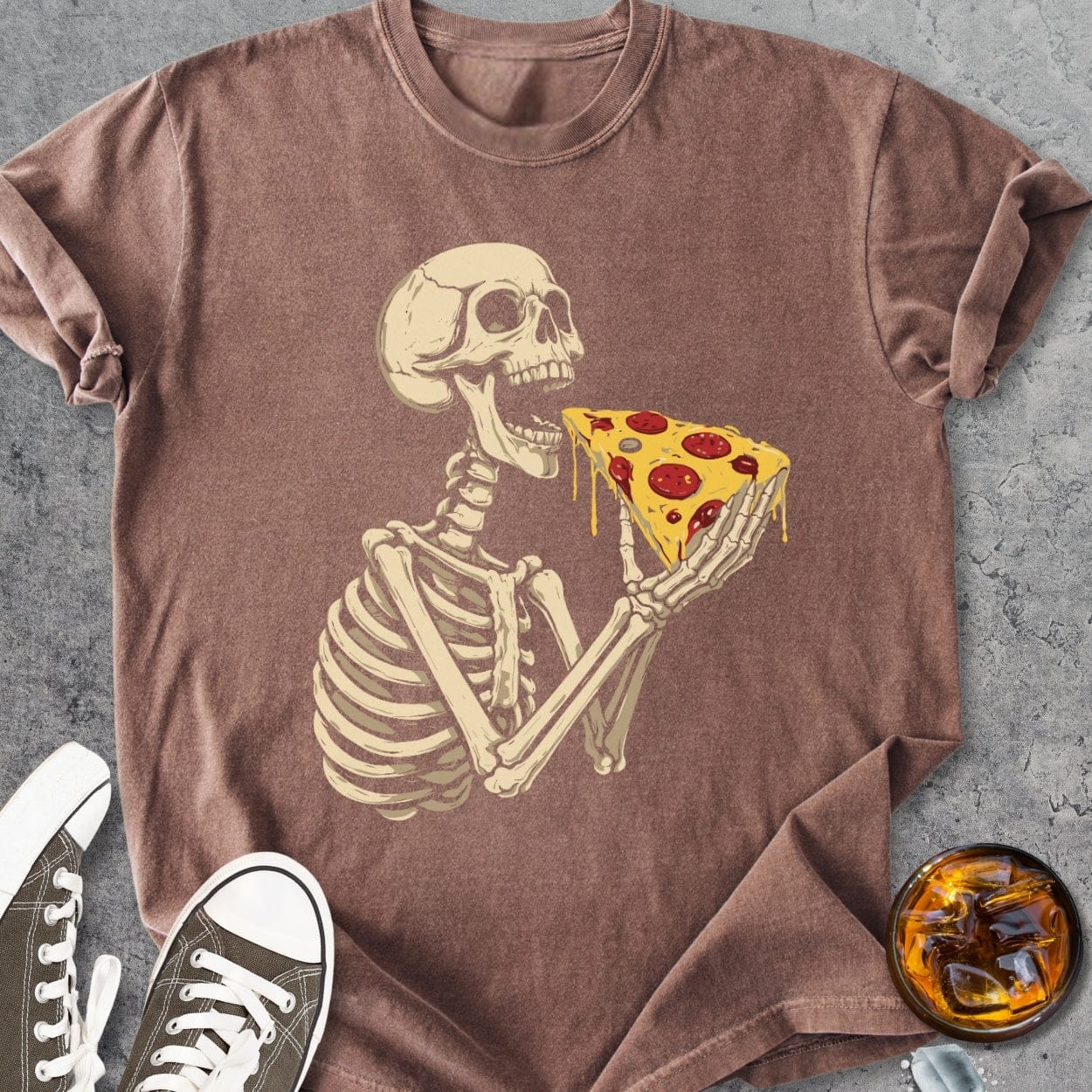 Skeleton Eating Pizza - Vintage Heavyweight Tee
