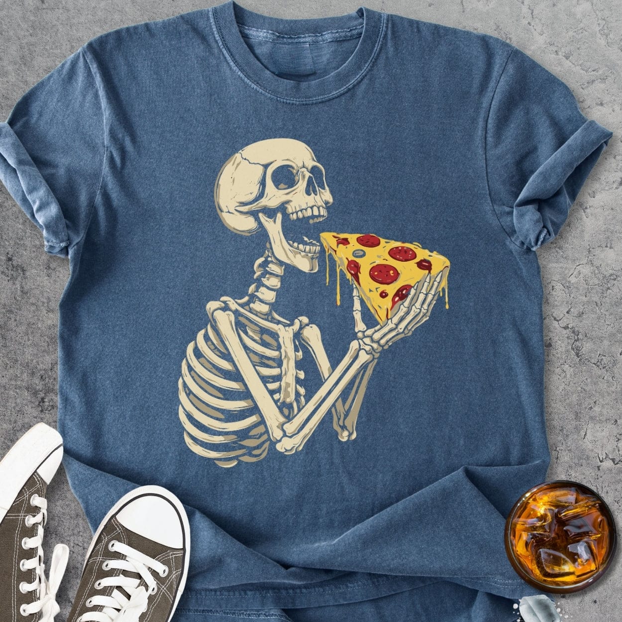 Skeleton Eating Pizza - Vintage Heavyweight Tee