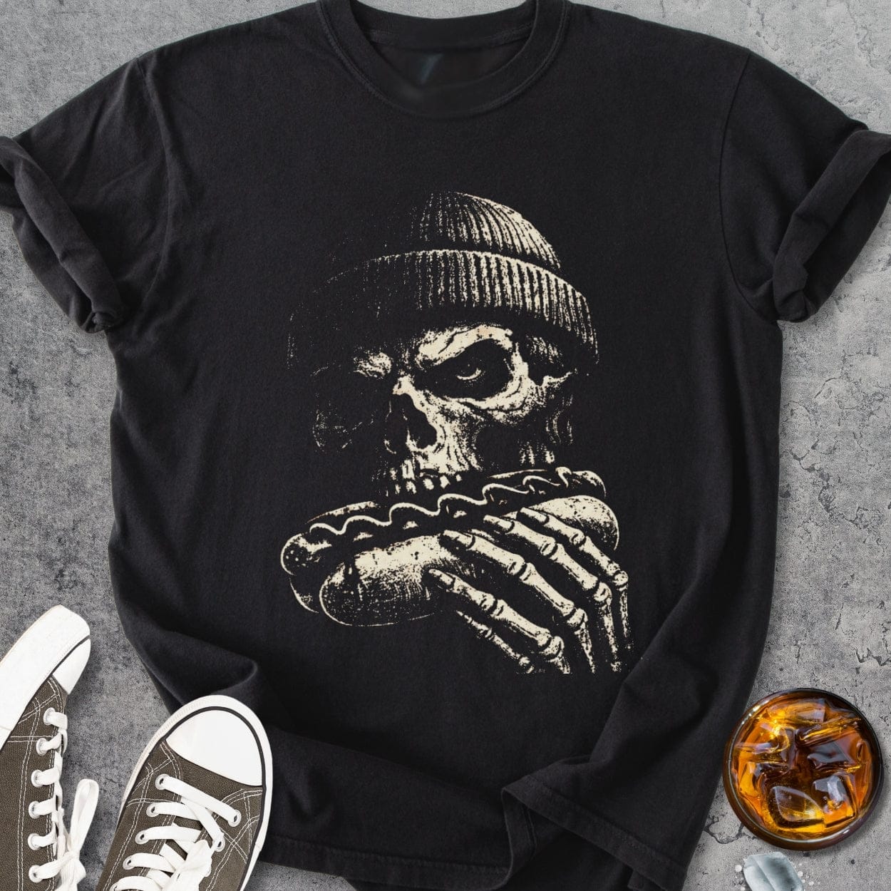 Skull With Hot Dog And Beanie - Vintage Heavyweight Tee
