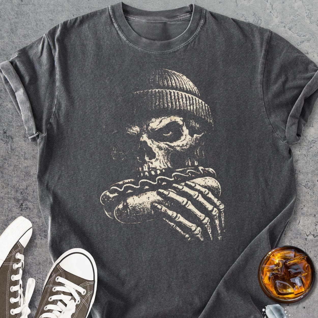 Skull With Hot Dog And Beanie - Vintage Heavyweight Tee