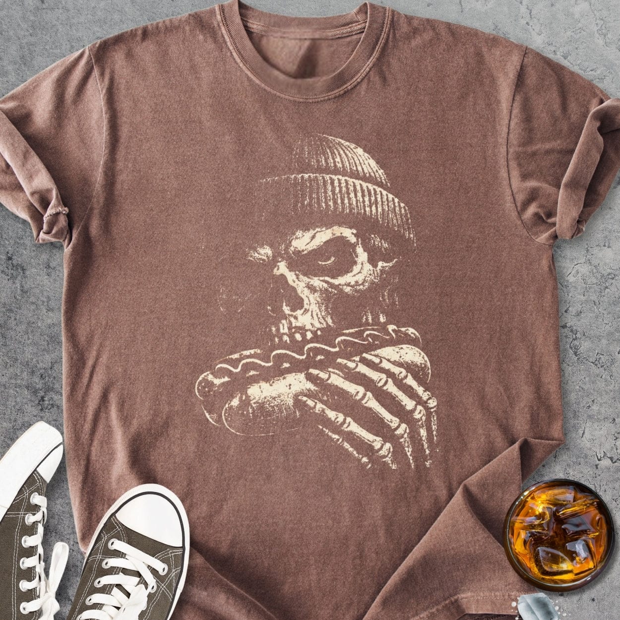 Skull With Hot Dog And Beanie - Vintage Heavyweight Tee