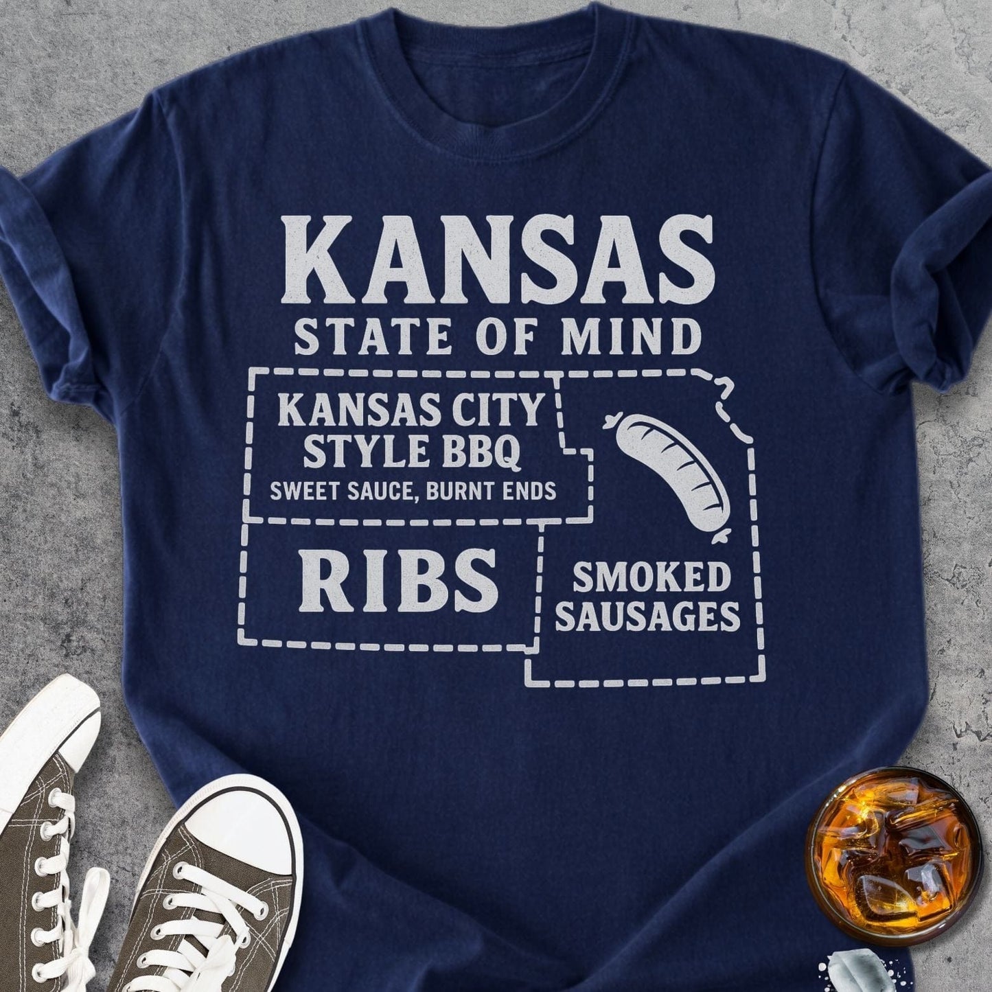 Kansas BBQ Map - Vintage Heavyweight Tee