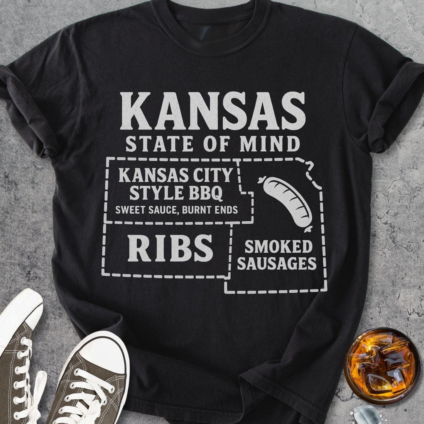 Kansas BBQ Map - Vintage Heavyweight Tee