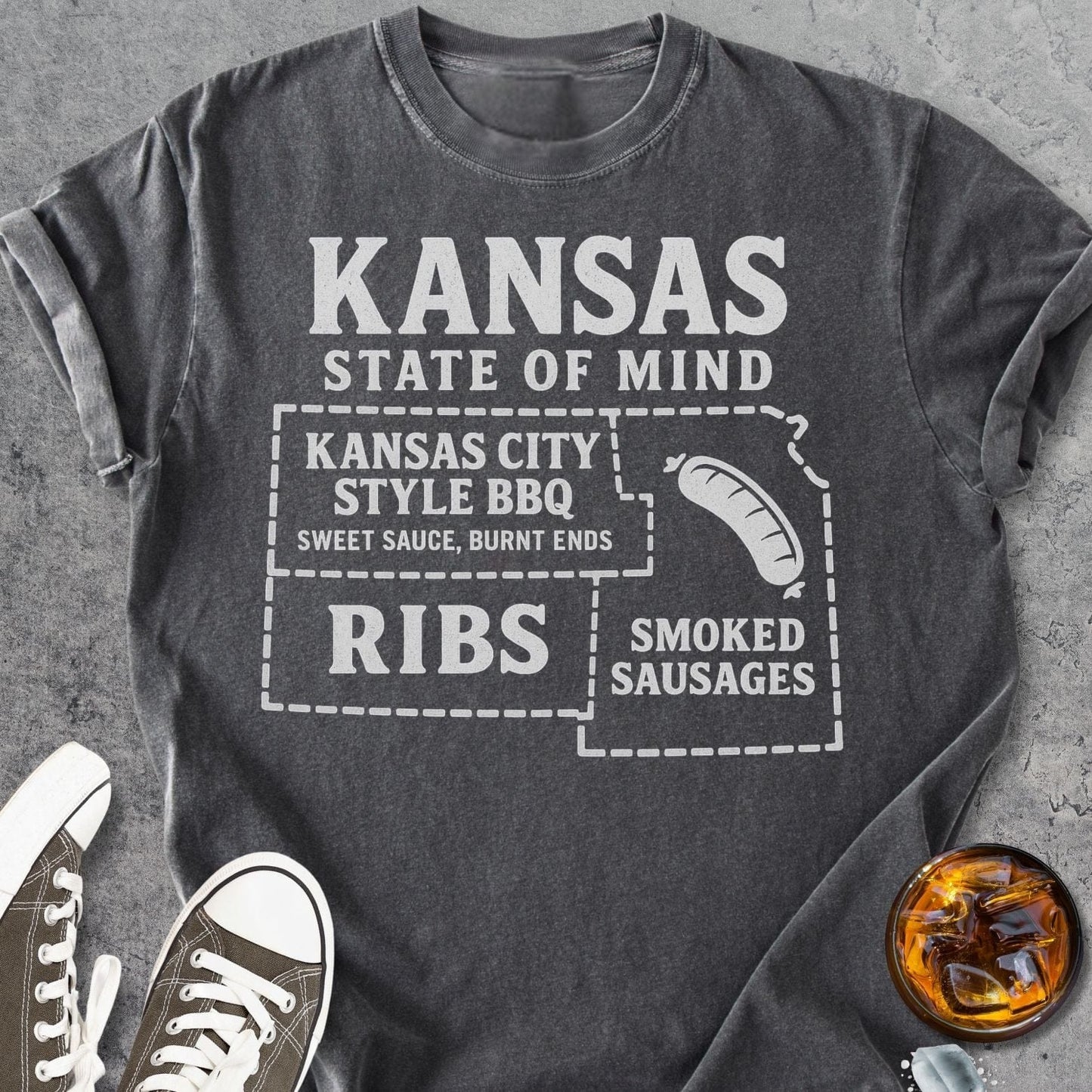 Kansas BBQ Map - Vintage Heavyweight Tee