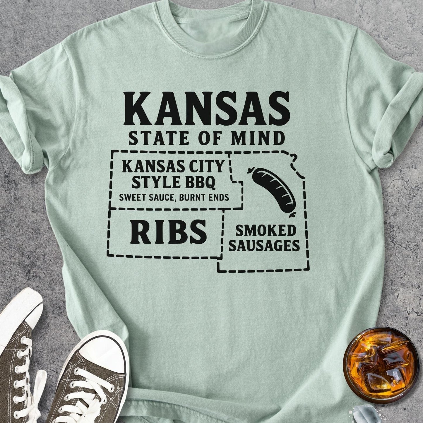 Kansas BBQ Map - Vintage Heavyweight Tee