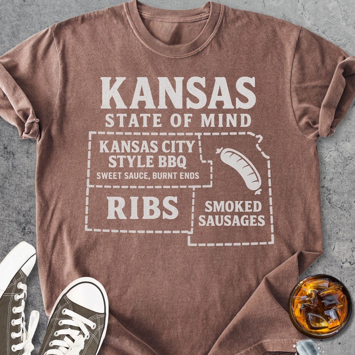 Kansas BBQ Map - Vintage Heavyweight Tee