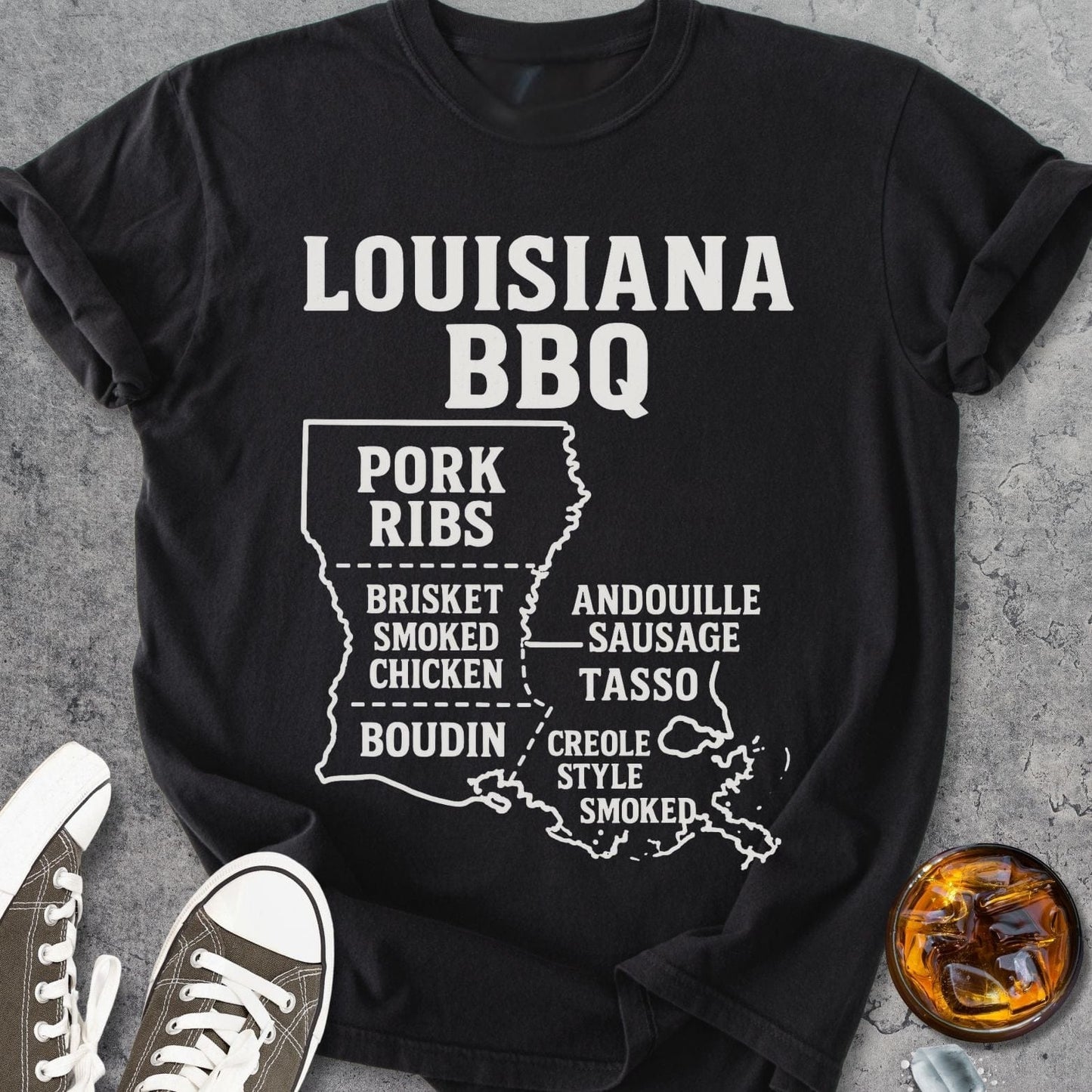 Louisiana BBQ Map - Vintage Heavyweight Tee