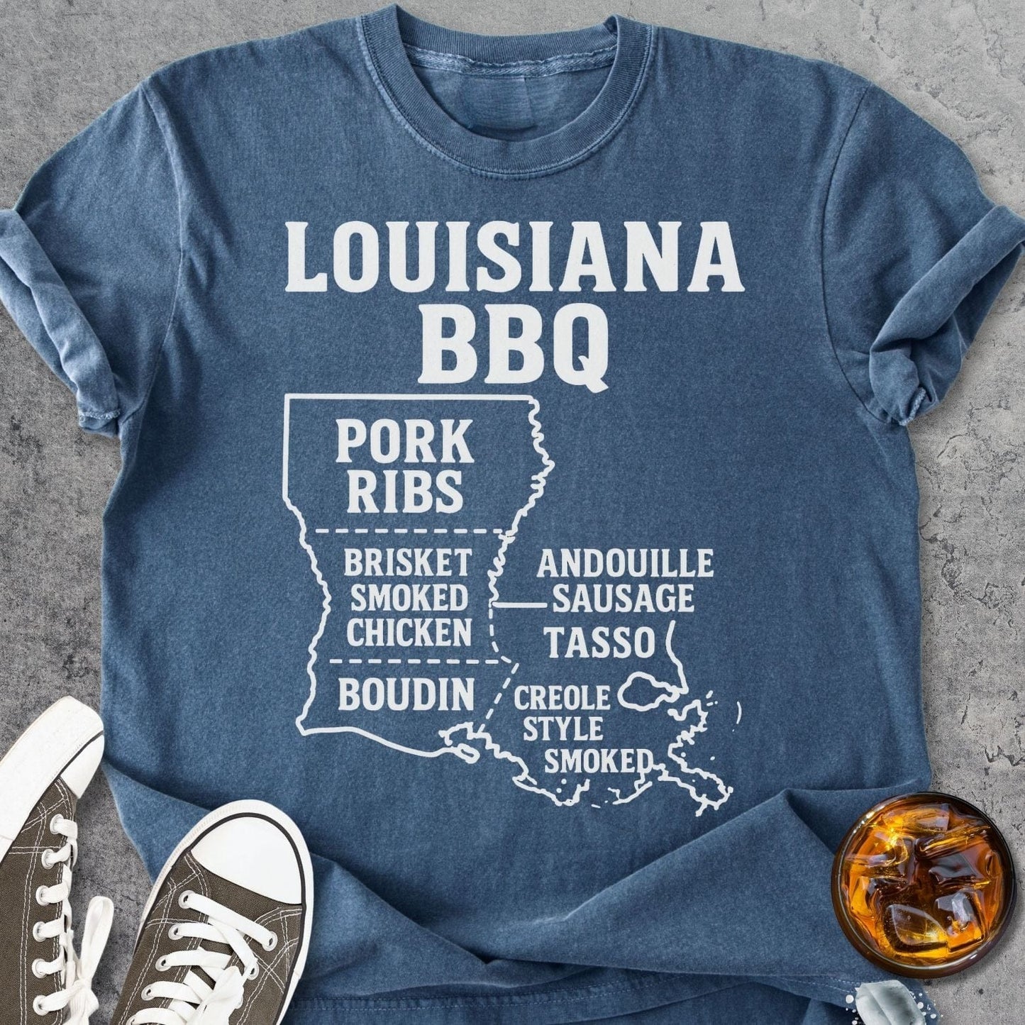 Louisiana BBQ Map - Vintage Heavyweight Tee