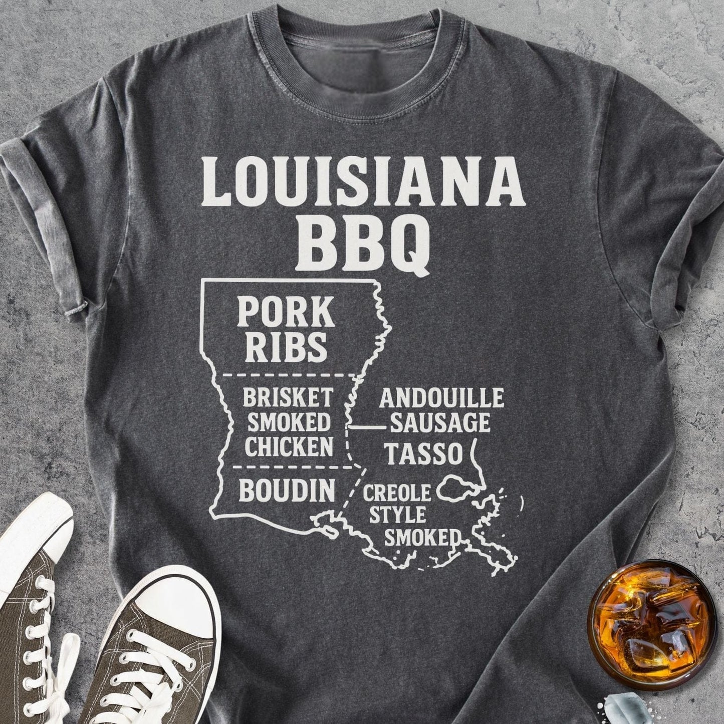 Louisiana BBQ Map - Vintage Heavyweight Tee