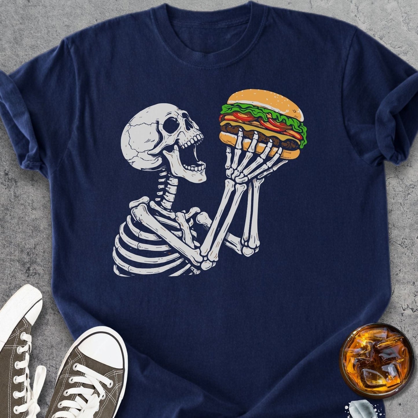 Skeleton Eating Burger - Vintage Heavyweight Tee