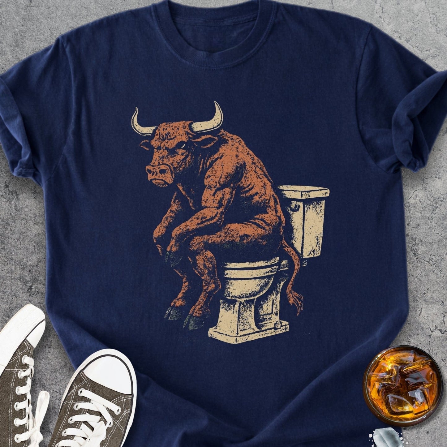 Rugged Bull on Vintage Toilet  - Vintage Heavyweight Tee