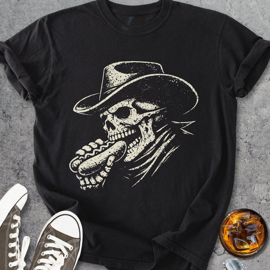 Skeleton Cowboy With Hotdog - Vintage Heavyweight Tee