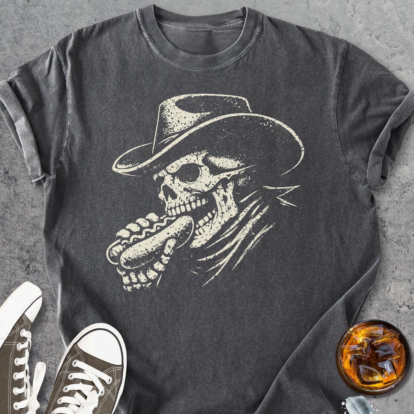 Skeleton Cowboy With Hotdog - Vintage Heavyweight Tee