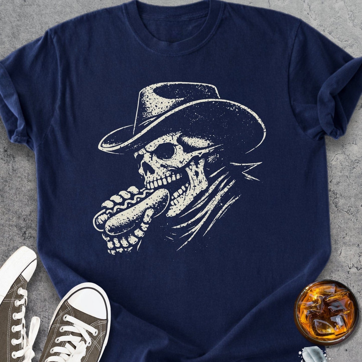 Skeleton Cowboy With Hotdog - Vintage Heavyweight Tee