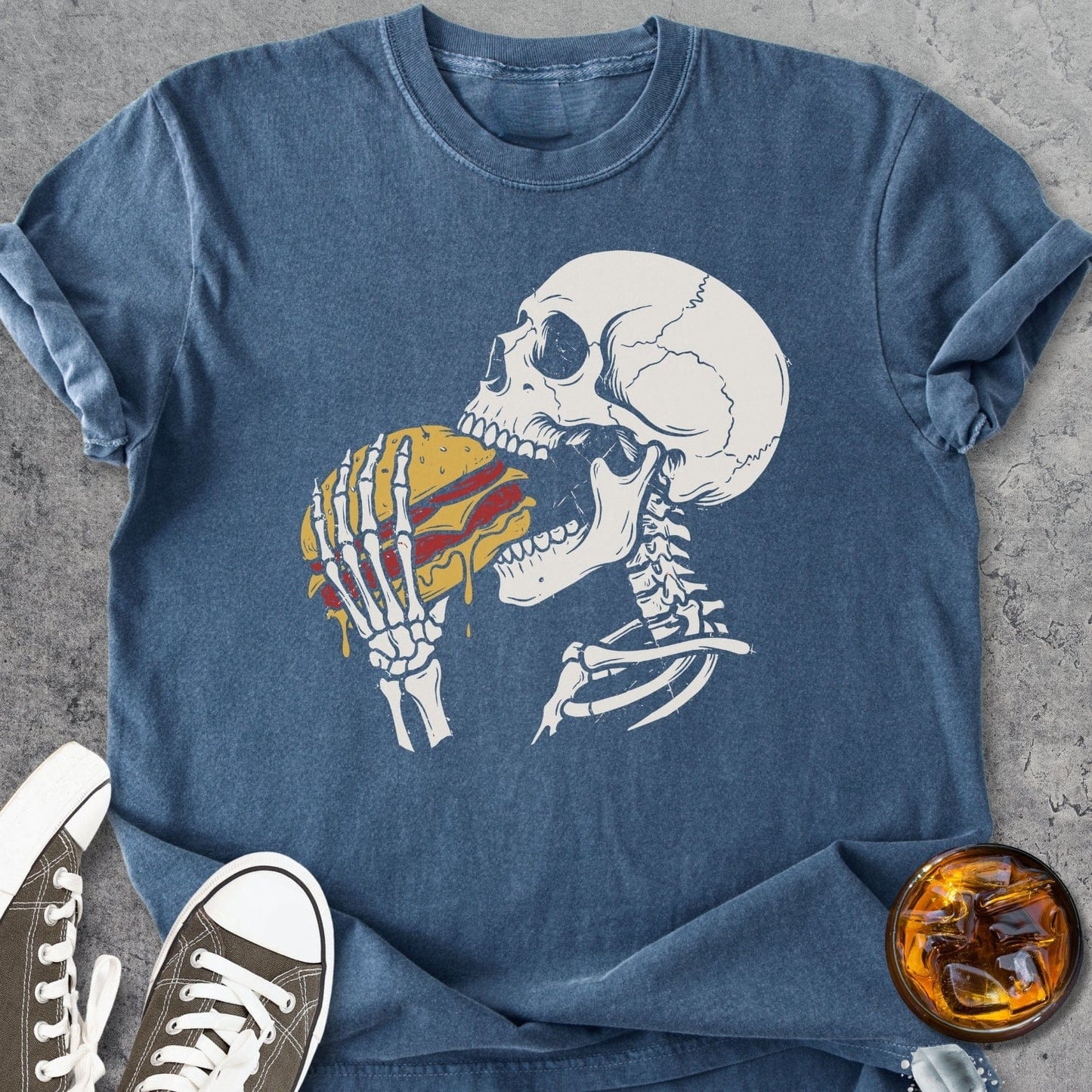 Skeleton With Burger - Vintage Heavyweight Tee