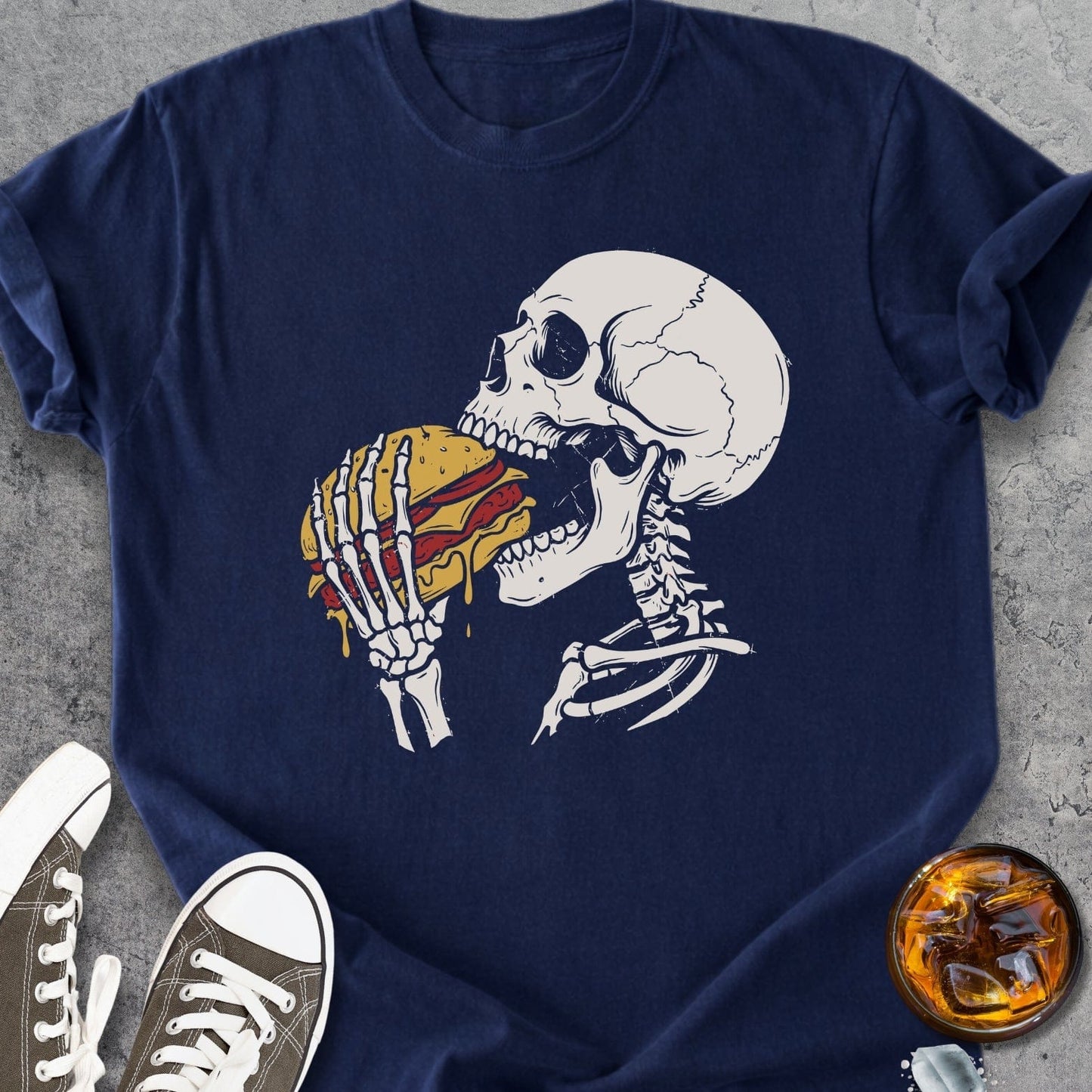 Skeleton With Burger - Vintage Heavyweight Tee