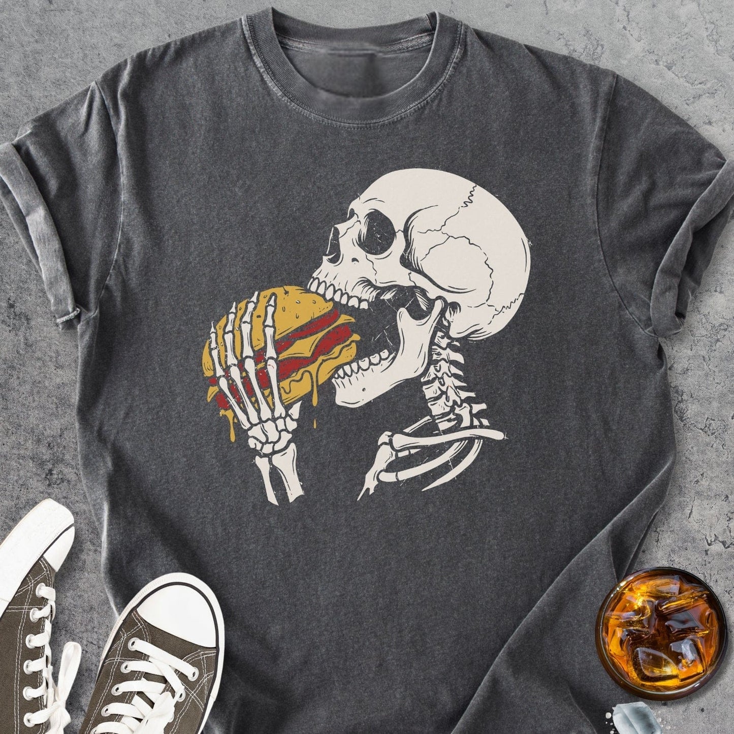 Skeleton With Burger - Vintage Heavyweight Tee