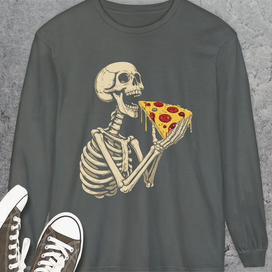 Skeleton Eating Pizza Long-Sleeve Tee