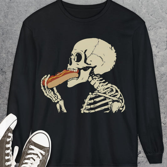 Skeleton Eating Hotdog Long-Sleeve Tee